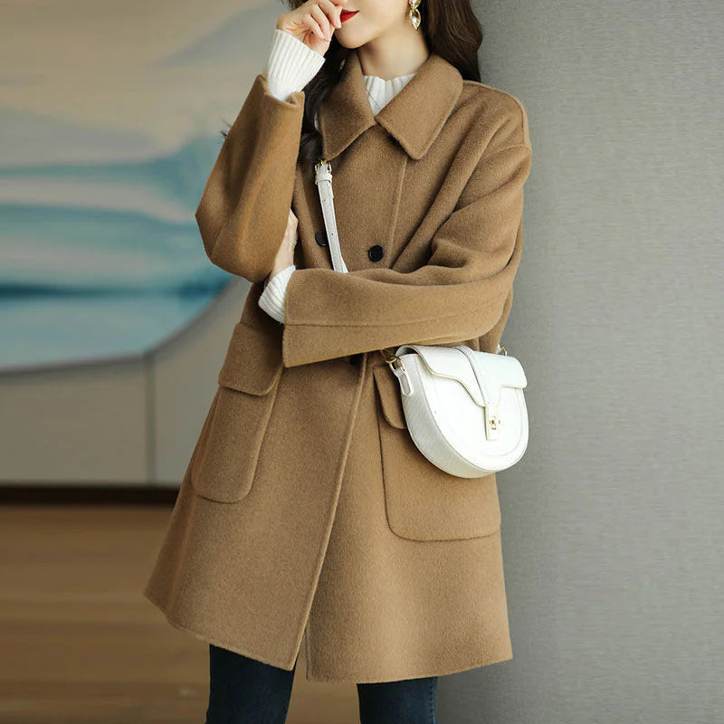 Mid-Length Woolen Coat for Women - Winter Warmth, Quiet Luxury