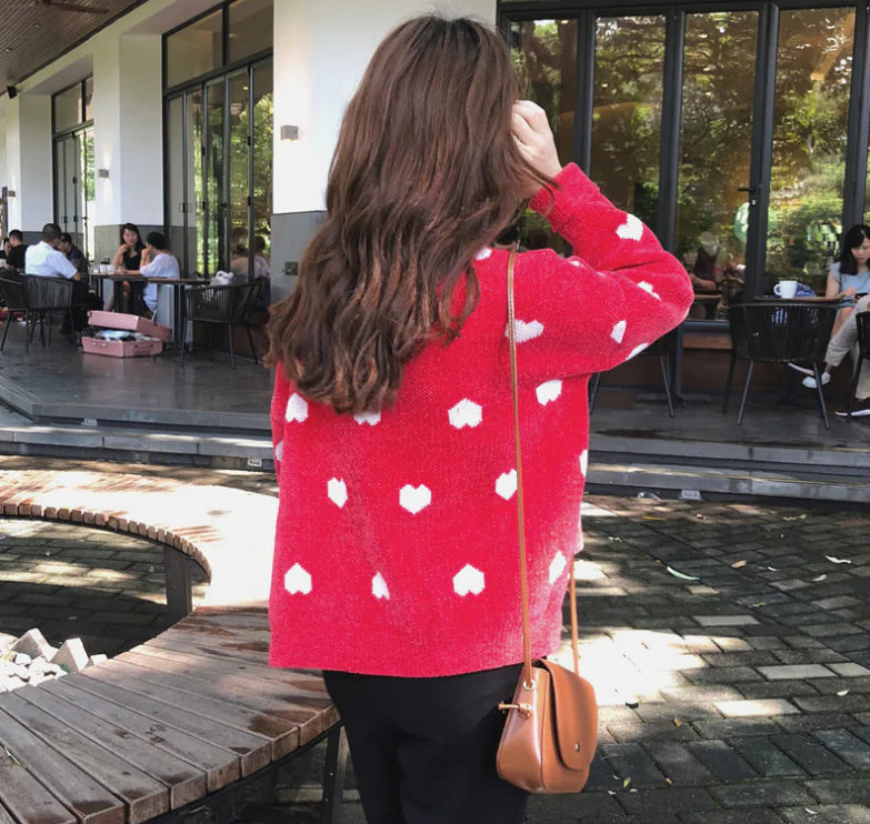 Loose Knit Heart Sweater – Cozy Women’s Fashion Pullover