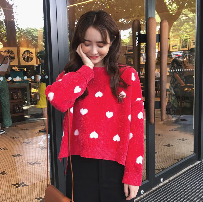 Loose Knit Heart Sweater – Cozy Women’s Fashion Pullover