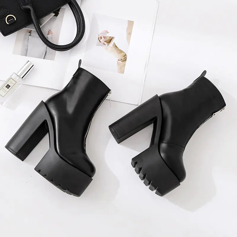 Women’s Chunky Heeled Martin Boots – Waterproof Elegance Meets Everyday Confidence