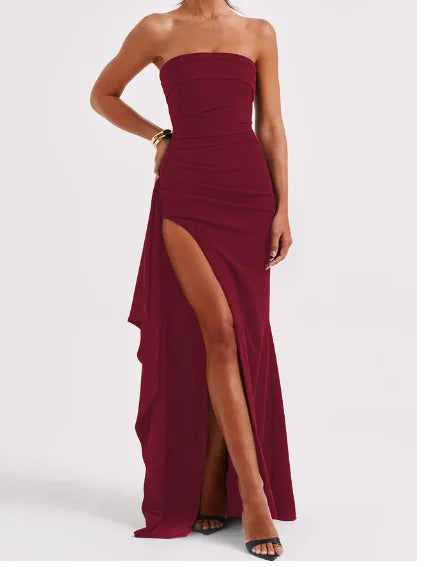 Strapless Asymmetrical High-Split Black Maxi Dress - Bold Elegance, Redefined