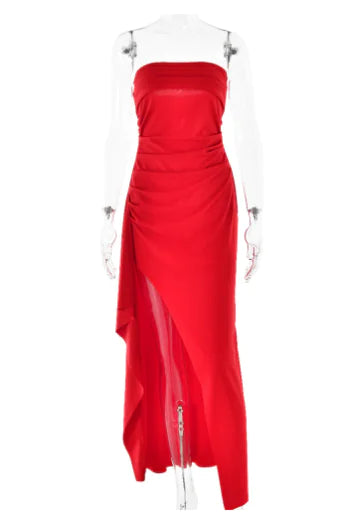 Strapless Asymmetrical High-Split Black Maxi Dress - Bold Elegance, Redefined