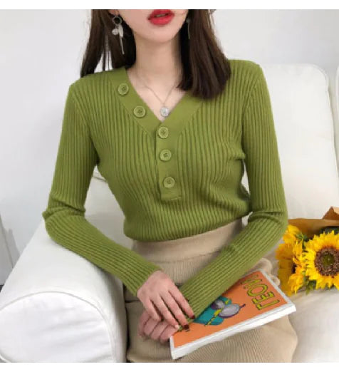 Candy Color V-Neck Button Knit Sweater for Fall/Winter - Everlynk