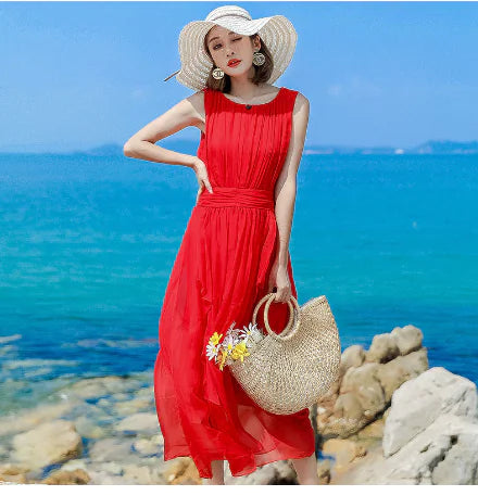 Slim Fitting White Silk Maxi Dress - Pure Elegance in Motion