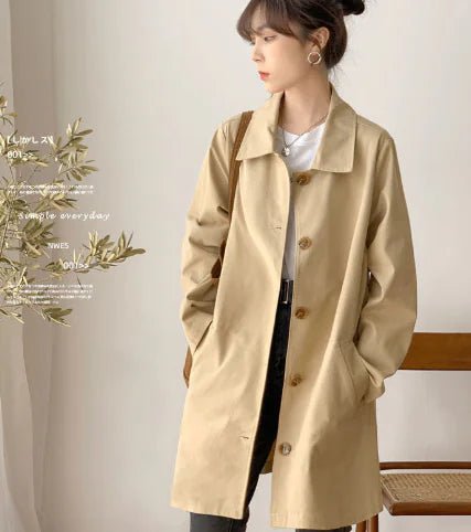 Women's Mid-Length Trench Coat for Early Autumn