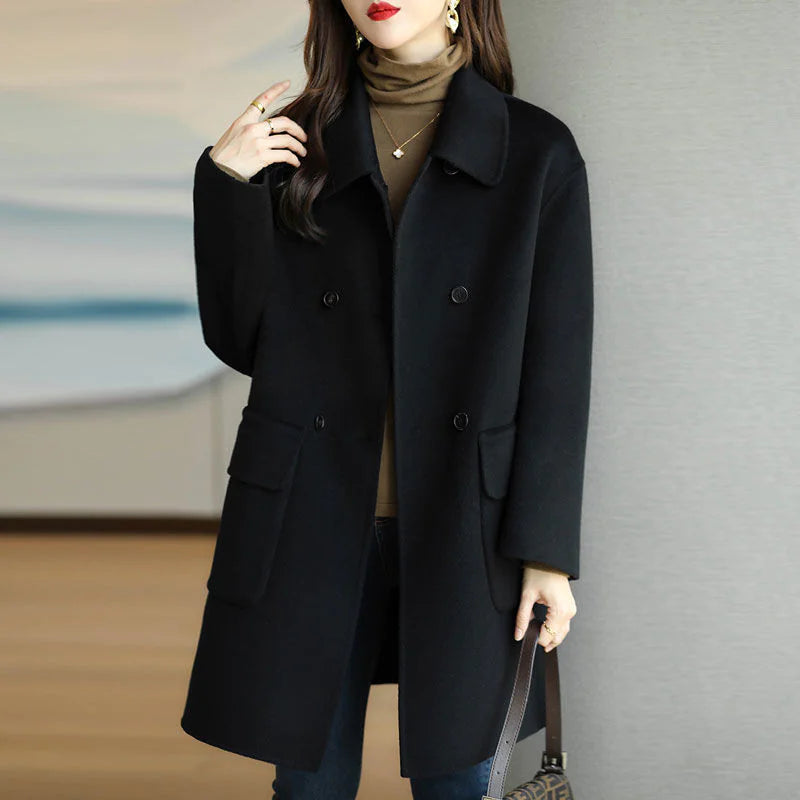 Mid-Length Woolen Coat for Women - Winter Warmth, Quiet Luxury