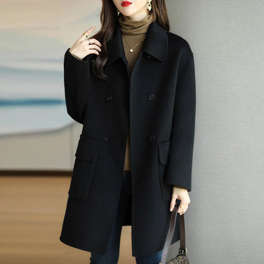 Mid-Length Woolen Coat for Women - Winter Warmth, Quiet Luxury
