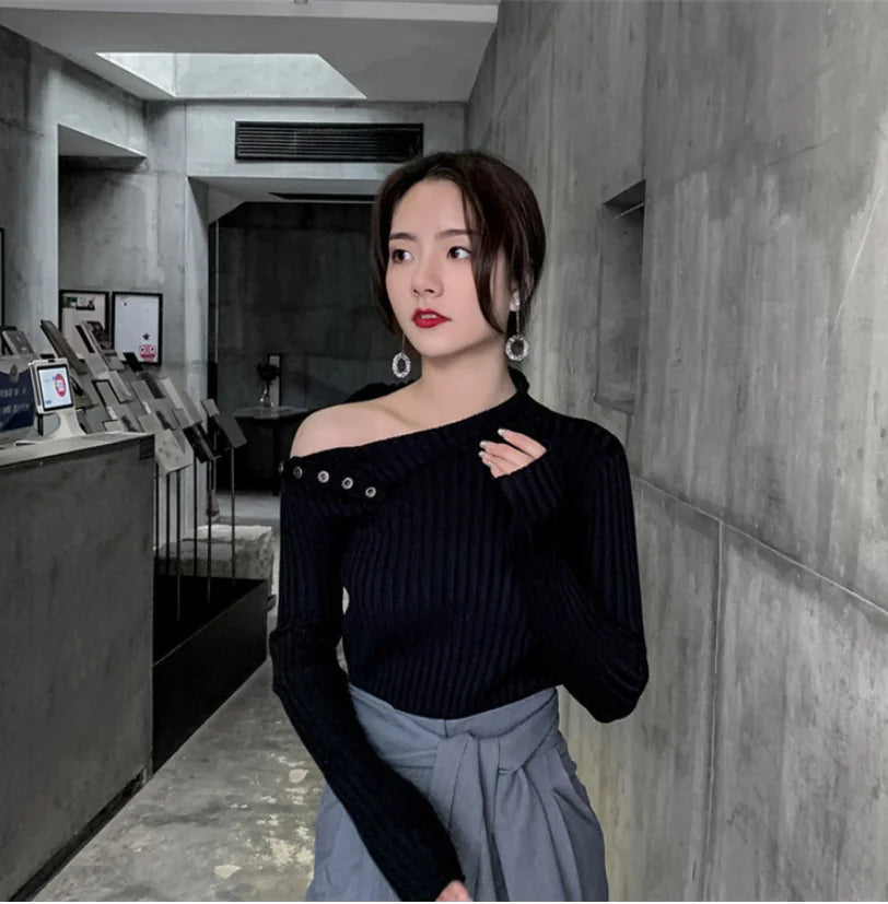 Women’s Knit Turtleneck Button-Up Top with Shoulder Cutouts – Chic, Elegant & Comfy - Everlynk