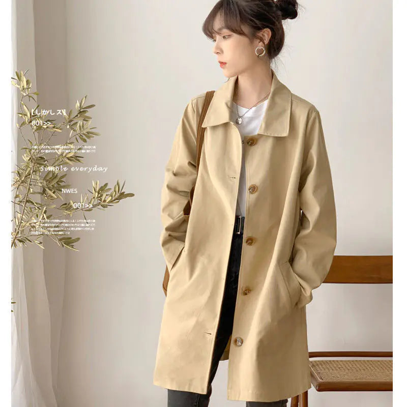 Women's Mid-Length Trench Coat for Early Autumn