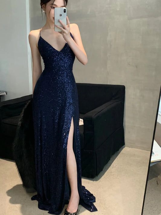 Elegant V-Neck Sequin Maxi Dress - Glow With Every Step