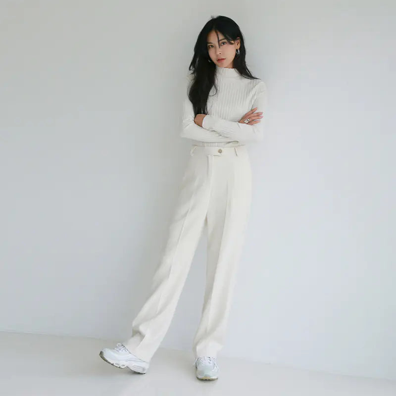 White High-Waisted Loose Fit Suit Trousers — Effortless Grace for Everyday Elegance