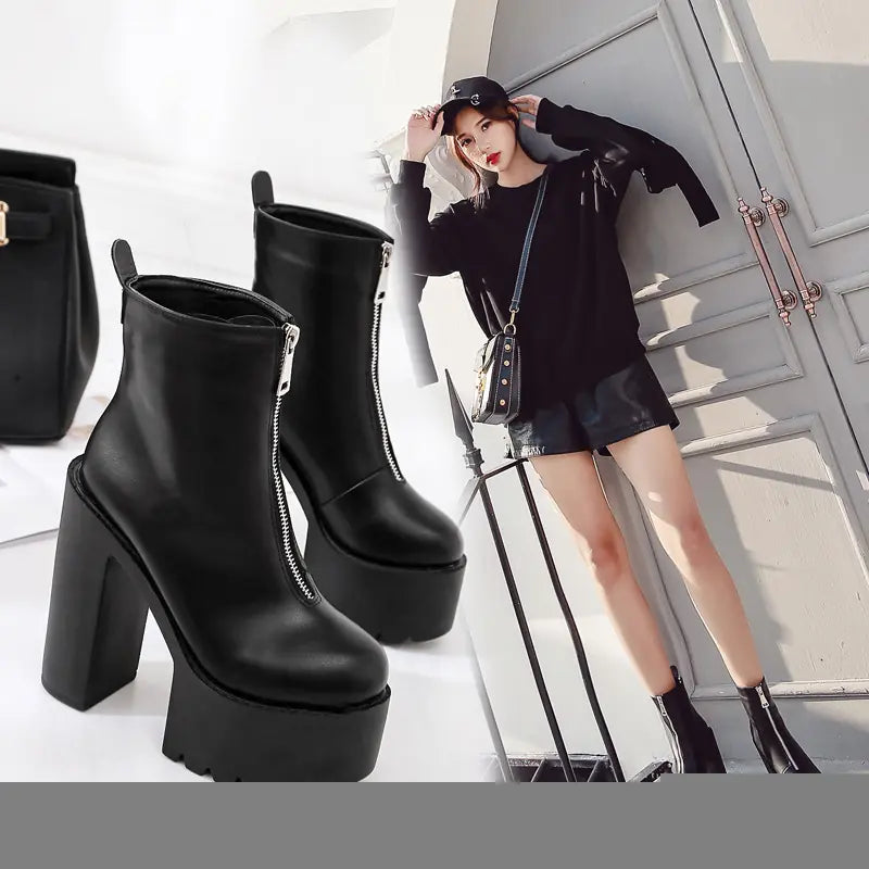 Women’s Chunky Heeled Martin Boots – Waterproof Elegance Meets Everyday Confidence