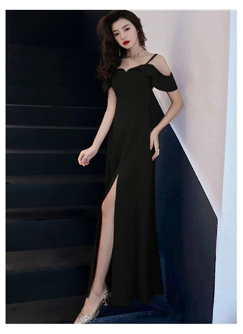 Elegant Off-Shoulder Maxi Dress with Slit - Grace That Captures Every Room