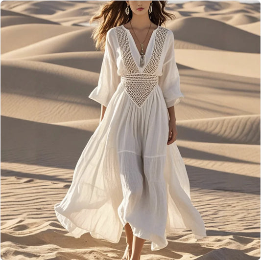 Beachside Hollow-Out Maxi Dress — Effortless, Airy & Made for Sunlit Moments
