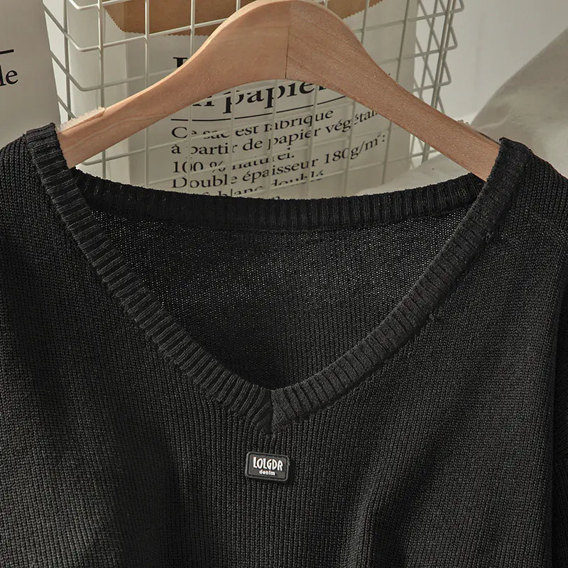 Loose-Fit V-Neck Knit Sweater for Women – Autumn Korean Fashion - Everlynk