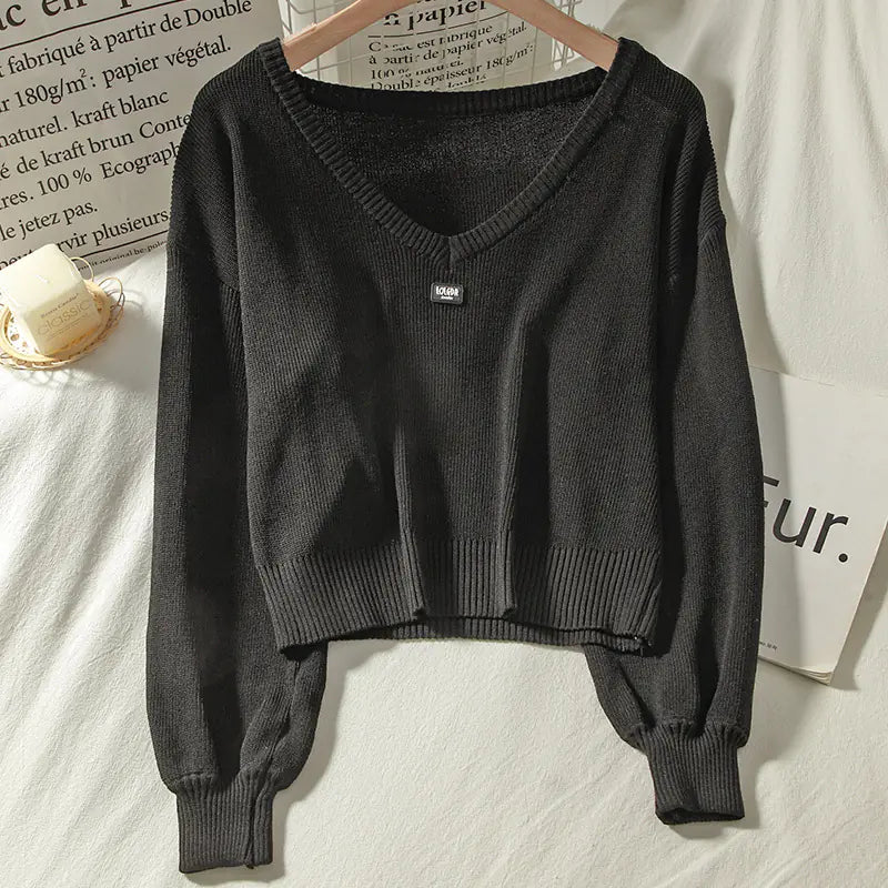 Loose-Fit V-Neck Knit Sweater for Women – Autumn Korean Fashion - Everlynk