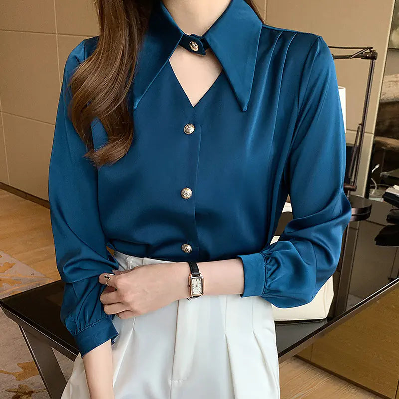 Elegant V-Neck Satin Blouse for Women – Premium Office & Casual Style - Everlynk