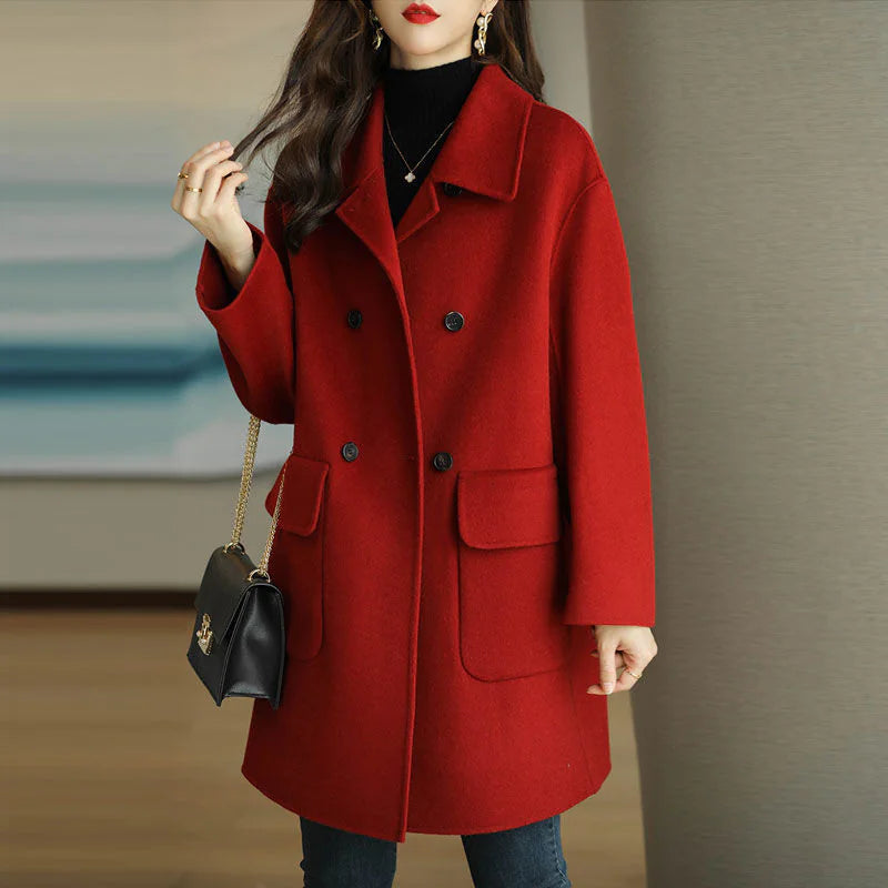 Mid-Length Woolen Coat for Women - Winter Warmth, Quiet Luxury