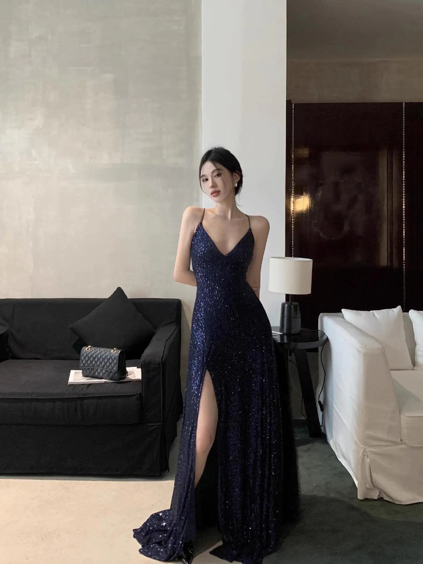 Elegant V-Neck Sequin Maxi Dress - Glow With Every Step