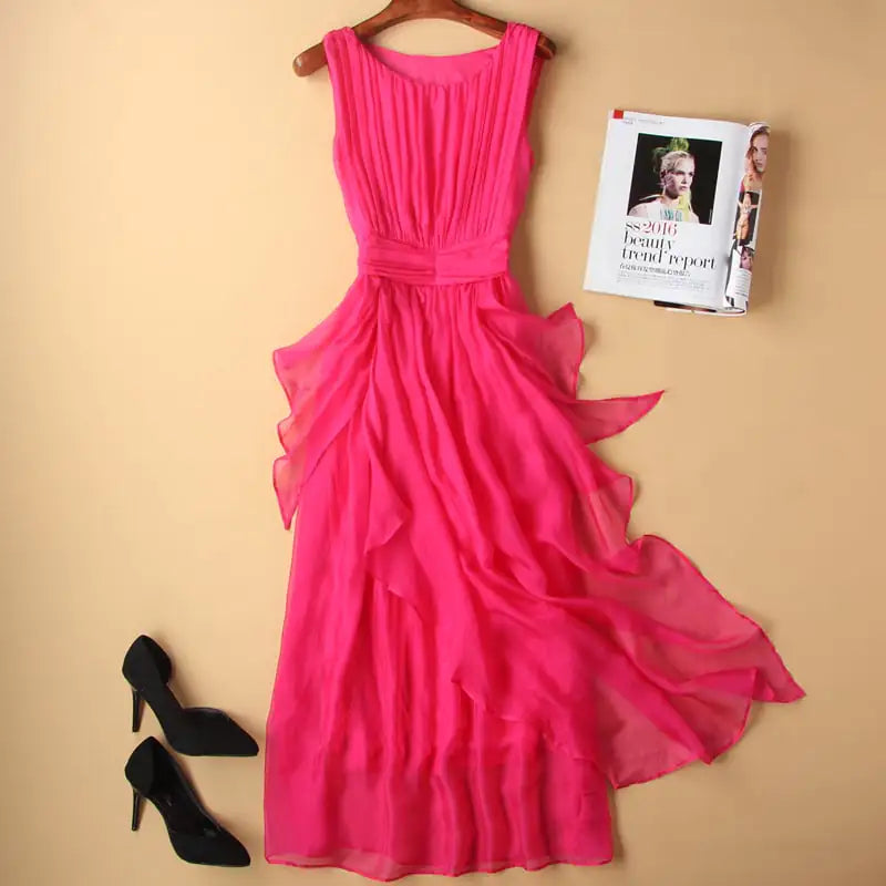 Slim Fitting White Silk Maxi Dress - Pure Elegance in Motion