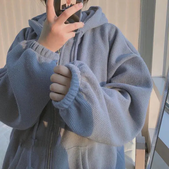 Cozy Zip-Up Hooded Cardigan Sweatshirt – Fall & Winter Essential