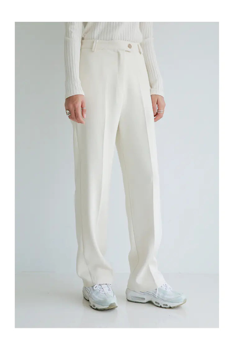 White High-Waisted Loose Fit Suit Trousers — Effortless Grace for Everyday Elegance
