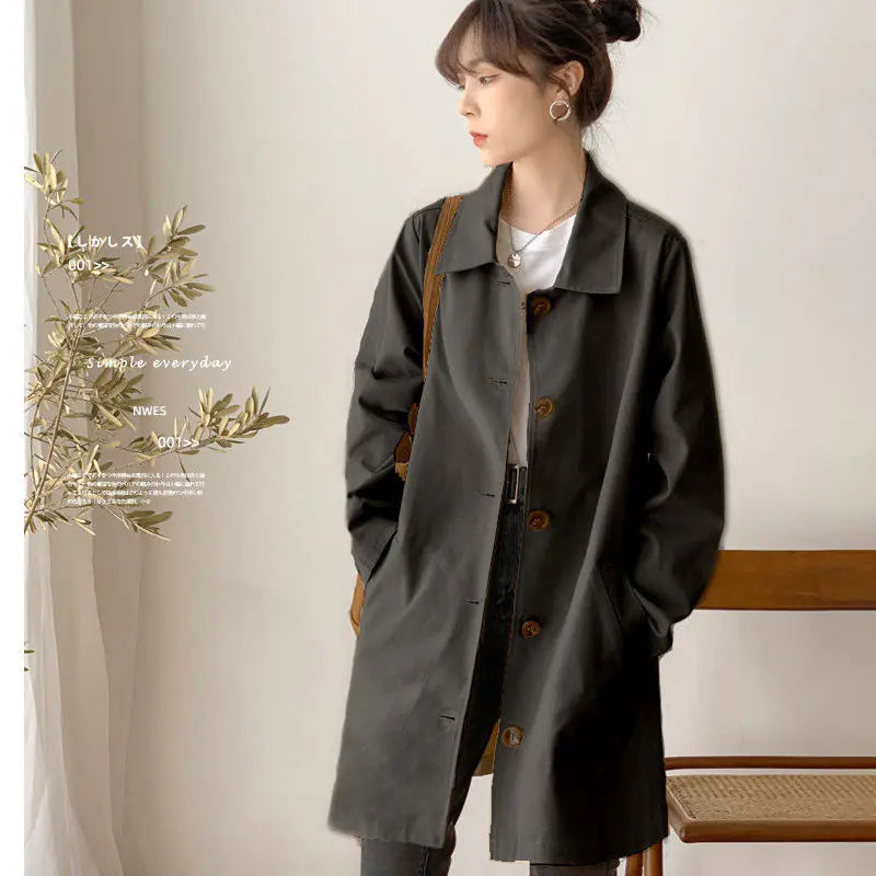 Women's Mid-Length Trench Coat for Early Autumn