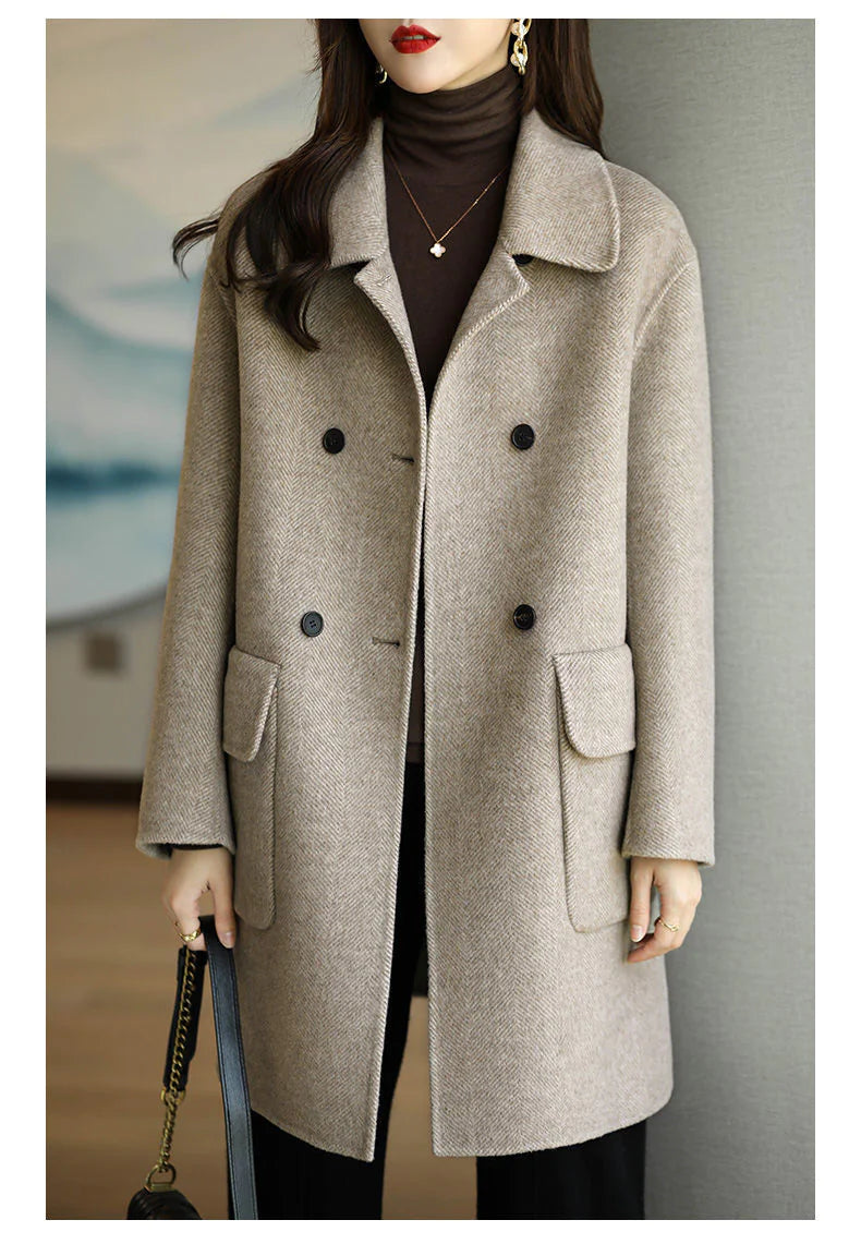 Mid-Length Woolen Coat for Women - Winter Warmth, Quiet Luxury