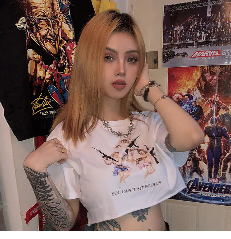 Angel Print Crop Top – Trendy Streetwear Graphic Tee for Women