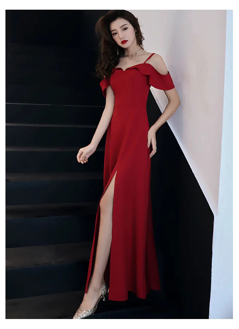 Elegant Off-Shoulder Maxi Dress with Slit - Grace That Captures Every Room