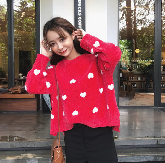 Loose Knit Heart Sweater – Cozy Women’s Fashion Pullover
