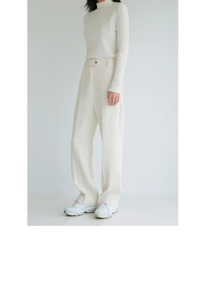 White High-Waisted Loose Fit Suit Trousers — Effortless Grace for Everyday Elegance