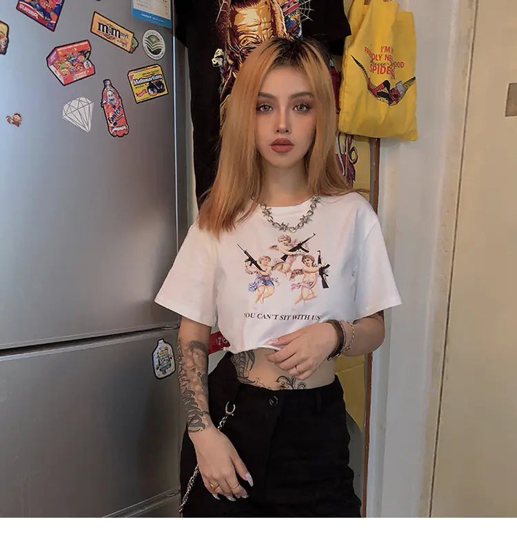 Angel Print Crop Top – Trendy Streetwear Graphic Tee for Women