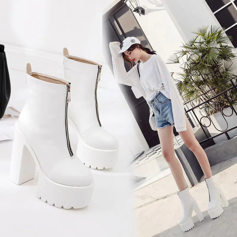 Women’s Chunky Heeled Martin Boots – Waterproof Elegance Meets Everyday Confidence