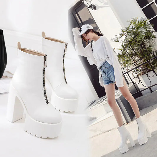 Women’s Chunky Heeled Martin Boots – Waterproof Elegance Meets Everyday Confidence