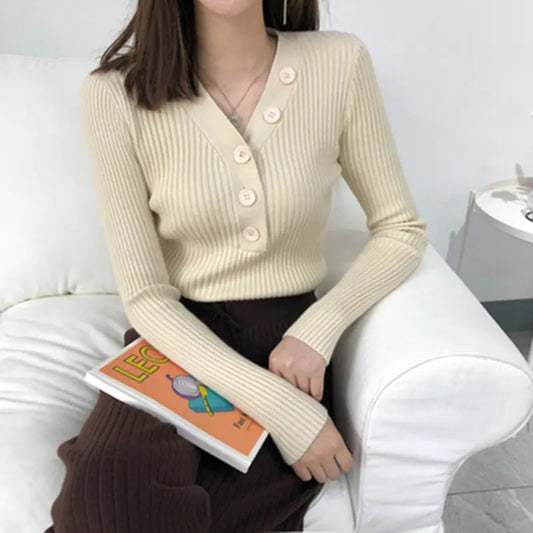 Candy Color V-Neck Button Knit Sweater for Fall/Winter - Everlynk