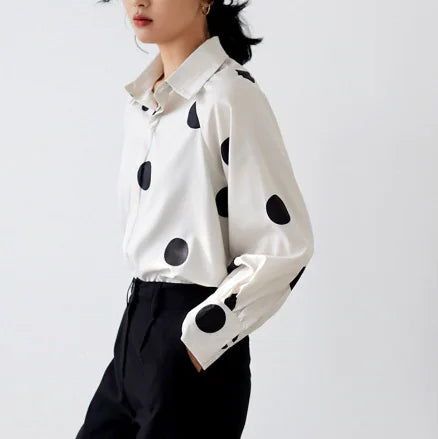 Vintage Polka Dot Chiffon Shirt – Lantern Sleeve Elegance
