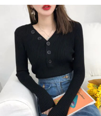 Candy Color V-Neck Button Knit Sweater for Fall/Winter - Everlynk