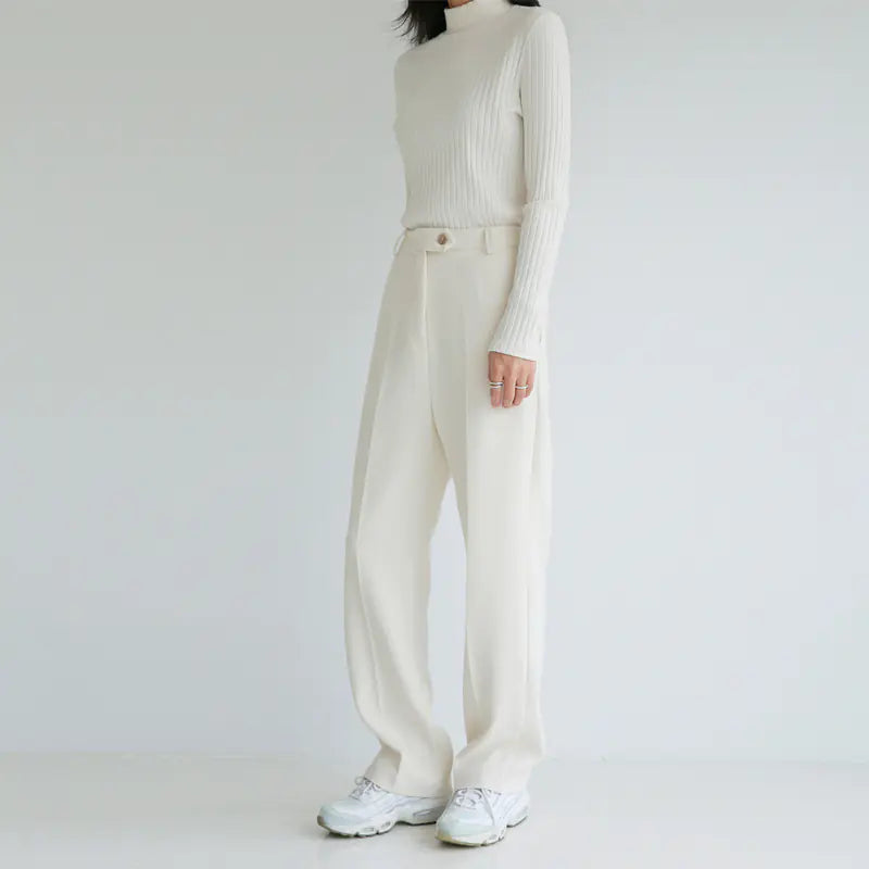 White High-Waisted Loose Fit Suit Trousers — Effortless Grace for Everyday Elegance