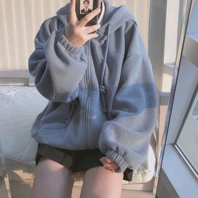 Cozy Zip-Up Hooded Cardigan Sweatshirt – Fall & Winter Essential