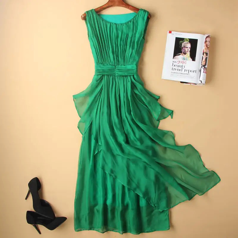 Slim Fitting White Silk Maxi Dress - Pure Elegance in Motion