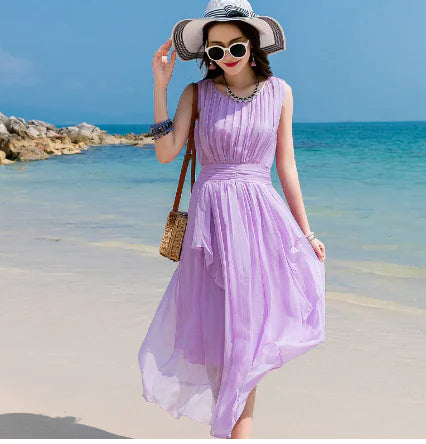 Slim Fitting White Silk Maxi Dress - Pure Elegance in Motion