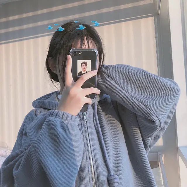 Cozy Zip-Up Hooded Cardigan Sweatshirt – Fall & Winter Essential