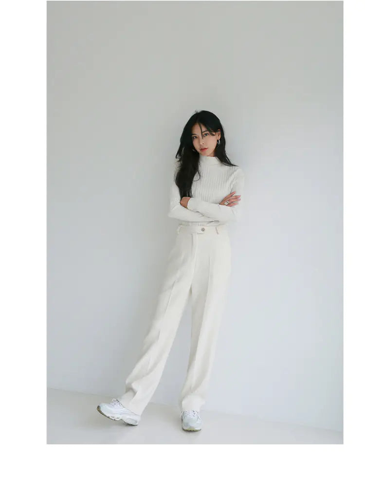 White High-Waisted Loose Fit Suit Trousers — Effortless Grace for Everyday Elegance