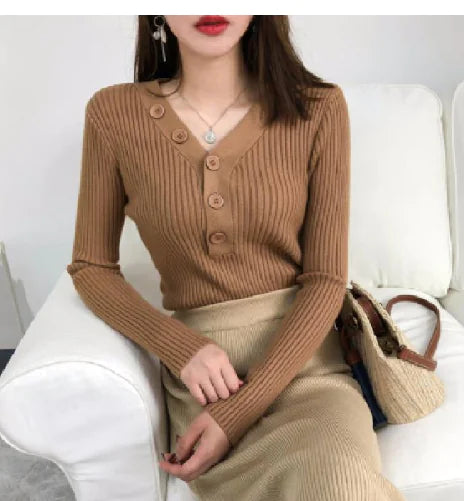 Candy Color V-Neck Button Knit Sweater for Fall/Winter - Everlynk