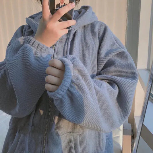 Cozy Zip-Up Hooded Cardigan Sweatshirt – Fall & Winter Essential