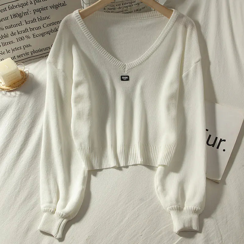 Loose-Fit V-Neck Knit Sweater for Women – Autumn Korean Fashion - Everlynk